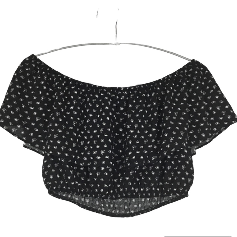 Express Black Off-Shoulder Crop Top with White Floral Print